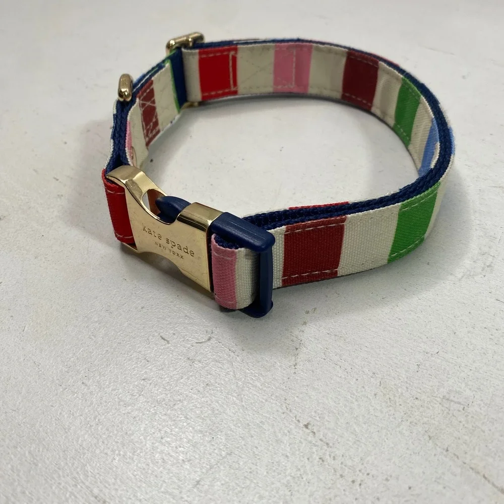 Kate Spade New York Adventure Stripe L/XL Dog Collar Gold Hardware